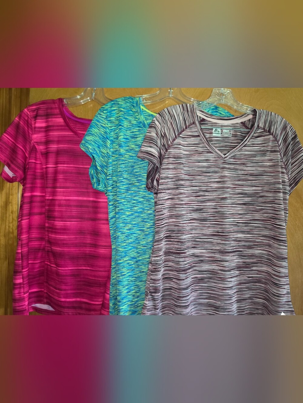 Lot of 3 Athletic Tees RBX Spaulding Striped V‑Neck in Pink, Blue & Purple